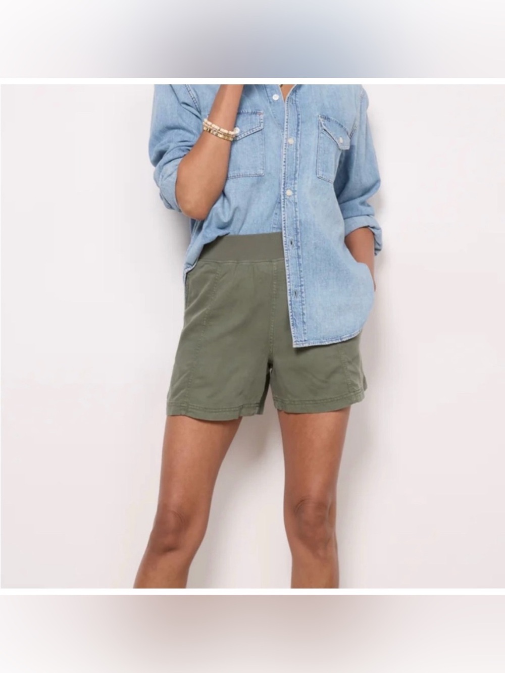 Faherty Arlie Day Linen Blend Olive Green Utility Pull-On Shorts Size XS